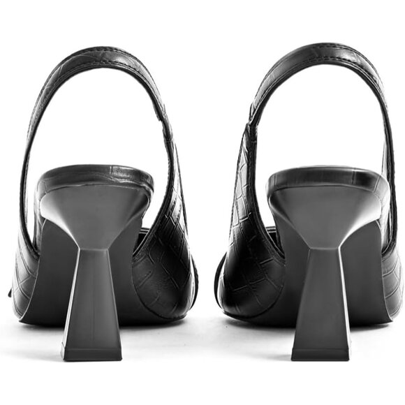 Black Synthetic Women Kitten Heels Pointed Toe Pumps Dress Shoes with Buckle - Picture 10 of 10